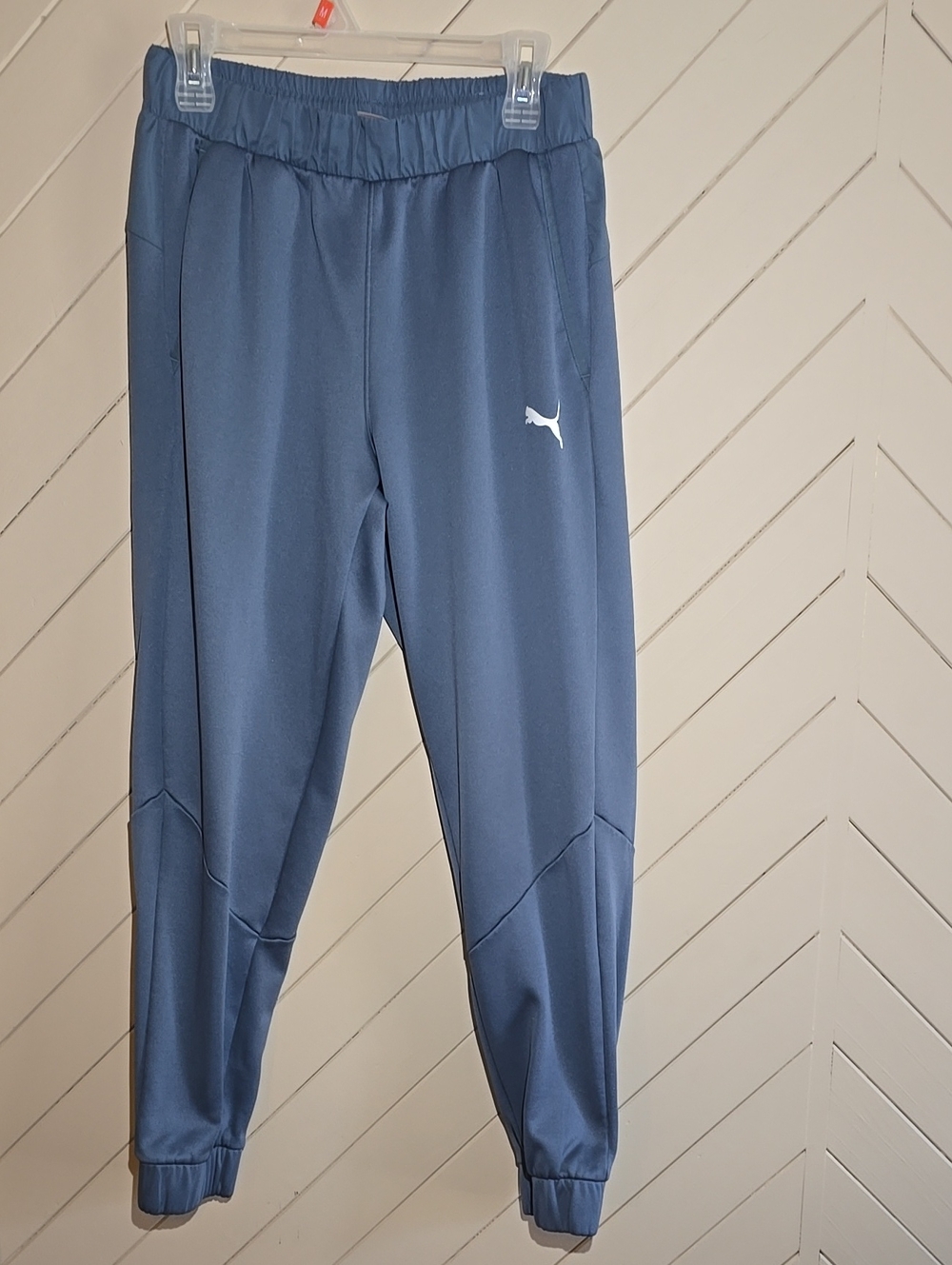 Boys Puma Slate Blue Joggers with White Logo
